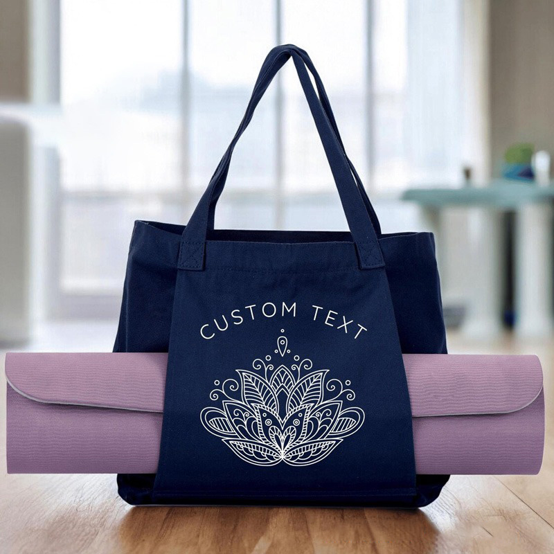 Personalized Lotus Yoga Mat Tote Bag Custom Canvas Pilates Bag Yoga Mat Holder Bag Yoga Lover Gift for Women Her