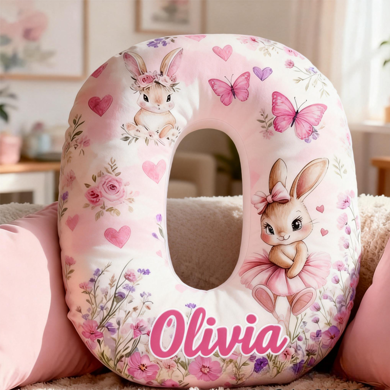 Personalized Rabbit Princess Initials with Name Graphic 3D Print Pillow Christmas Gift for Kids Birthday Gift
