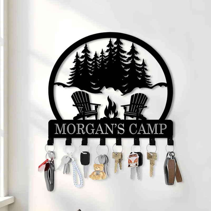 Personalized Custom Metal Campfire & Chairs Keyholder Hooks Christmas Camping Gifts Fire Pit Sign Campsite Gift Hooks