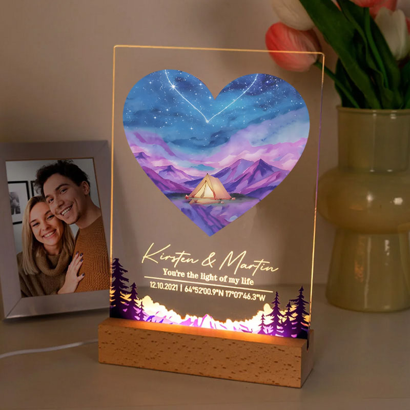 Personalized Romantic Camping LED Night Light Outdoor Adventure Lover Night Light Valentine's Day Gift for Couple