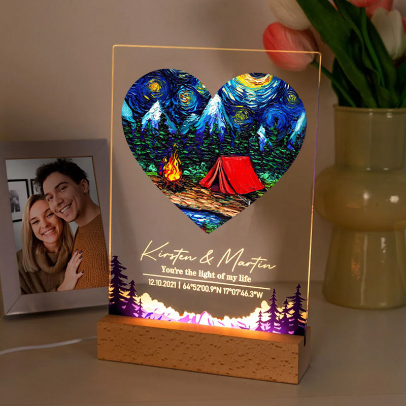 Personalized Romantic Camping LED Night Light Outdoor Adventure Couples Night Light Valentine's Day Gift for Couple
