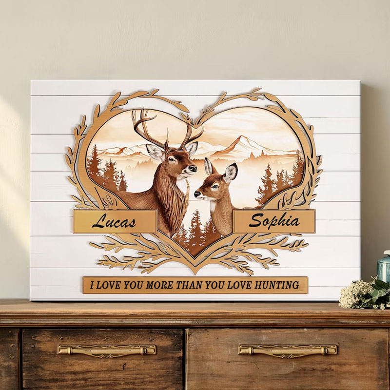 Personalized Deer Hunting Couple Wall Art Prints Custom Names Wall Hunting Lover Anniversary Gift