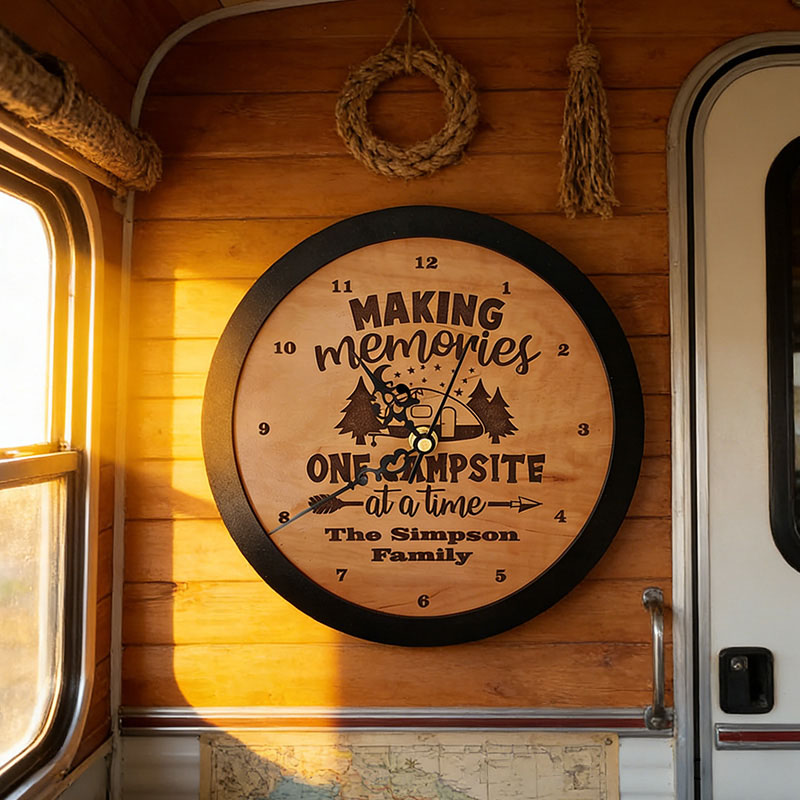 Personalized Camping Clock Rustic Family Camping Clock Camper Rv Rig 5th Wheel Trailer Family Camping Gifts
