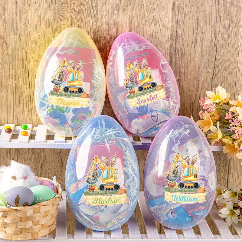 Personalized Cute Bunny Ears Excavator Design Fillable Jumbo Easter Egg with Multicolor Name Easter Egg Hunt Party Gift for Kids
