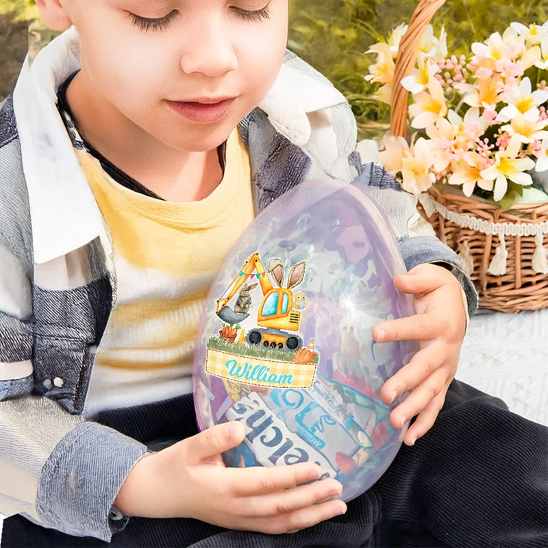 Personalized Cute Bunny Ears Excavator Design Fillable Jumbo Easter Egg with Multicolor Name Easter Egg Hunt Party Gift for Kids