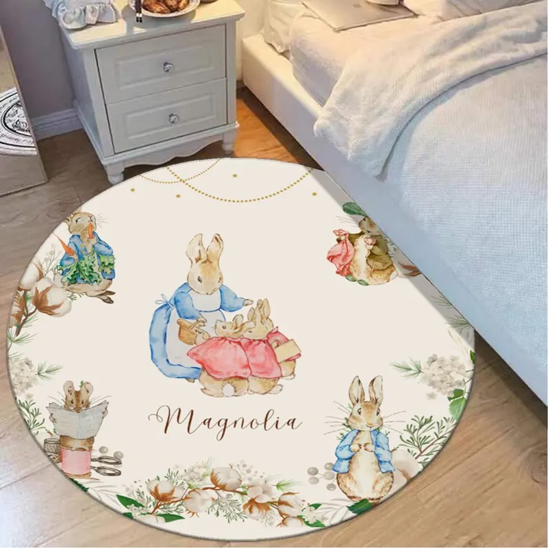 Personalized Easter Bunny Spring Floral Theme Name Mat Soft Nursery Room Decor Carpet Rug for Kids