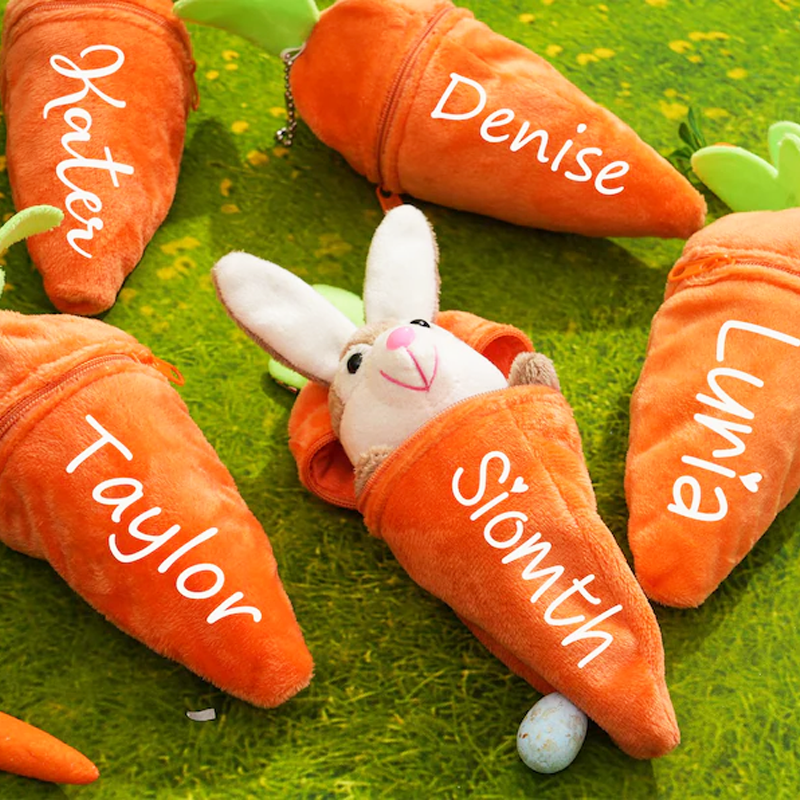 Personalized Bunny Carrot Keychain Spring Easter Home Decor Gift Custom Name Bag Charm Cute Rabbit Ornament for Basket Shelf or Entryway