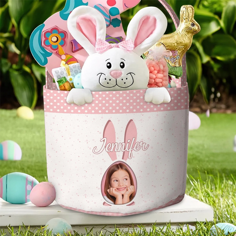 Personalized Adorable Easter Basket For Kids with Cute Bunnies Easter Basket Easter Gifts for Kids