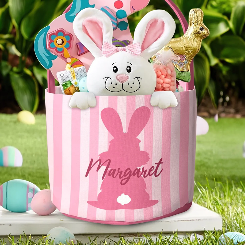 Personalized Kid's Name with Easter Bunny Eggs Easter Basket Easter Gifts for Kids