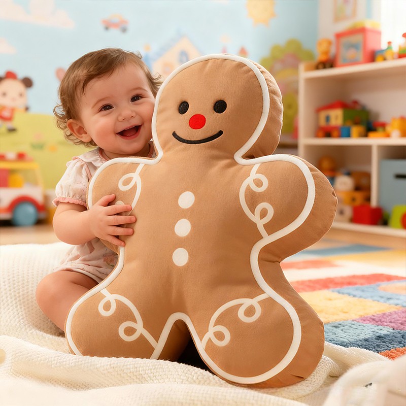 Personalized Gingerbread Man Custom Name Soft Decorative Gift Festive Holiday Style Cozy Nursery Sweet Cookie Joy Warm Smile Cute Baby Room Christmas Graphic 3D Print Pillow Sale-megacustom