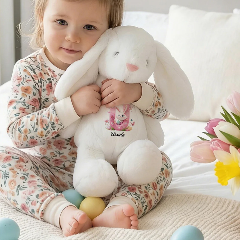 Personalized Cute Peter Rabbit Plush Easter Bunny Butterfly Stuffed Toy with Initial and Name Easter Gift for Newborn Kid