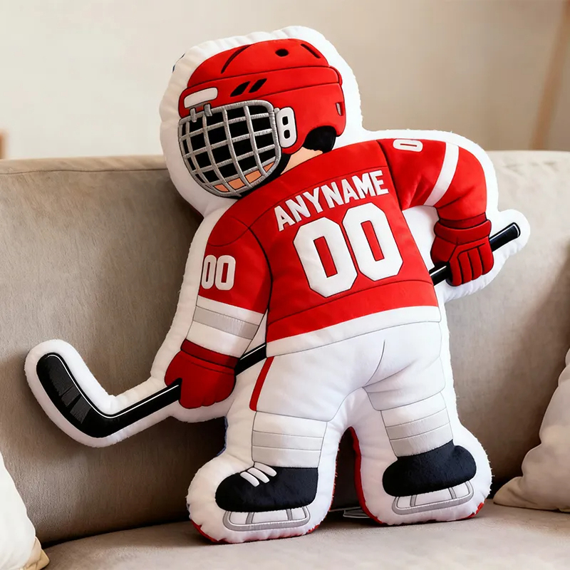 Personalized Adorable Ice Hockey Player Pillow for Kids with Custom Jersey Name and Number
