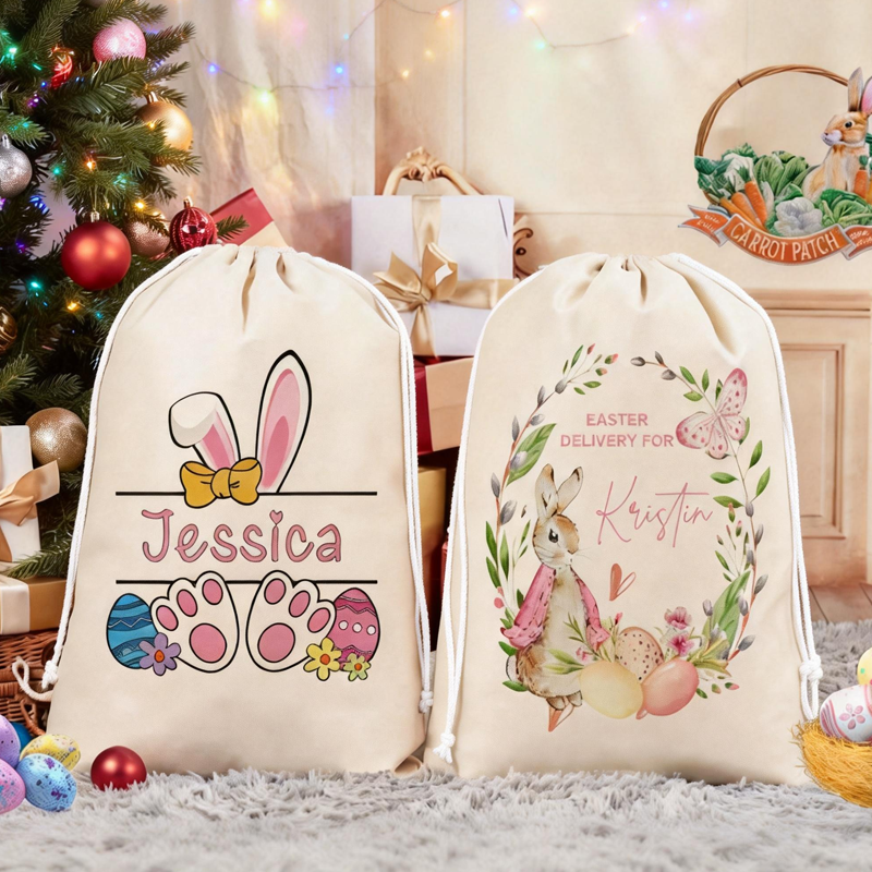 Personalized Easter Sack Easter Egg Hunts Custom Bunny Sack for Kids Easter Gifts for Boys Girls Easter Gift Bag Easter Decor Easter Party