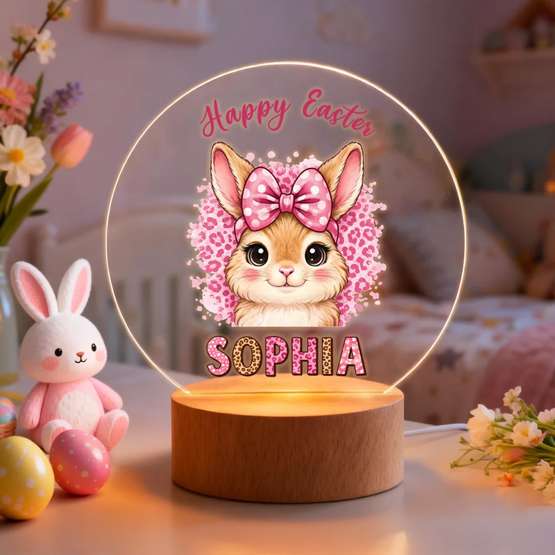 Leopard Print Rabbit LED Night Light Name Easter Gift