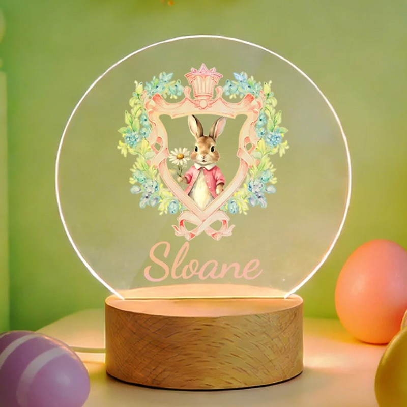 Flower Easter Bunny Night Light with Name Base