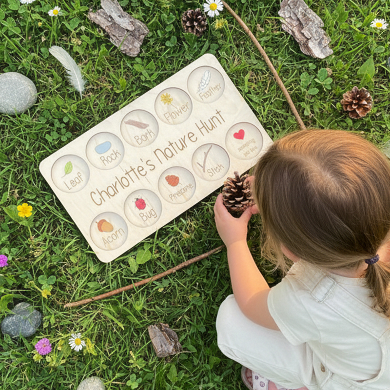 Personalized Montessori Scavenger Hunt Nature Hunt Board for Kids  Custom Name Outdoor Exploration Toy  Personalized Nature Scavenger Hunt Tray Outdoor Scavenger Game Forest School