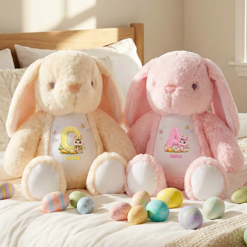 Personalized Butterfly Cute Rabbit Plush Easter Bunny Stuffed Toy with Initial and Name Easter Gift for Newborns Kids