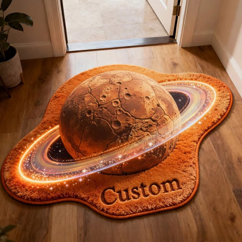 Personalized Planet Custom Name Soft Decorative Gift Cosmic Space Style Warm Home Entryway Saturn Glow Modern Universe Fantasy Art Carpet Rug for Kids Sale-megacustom