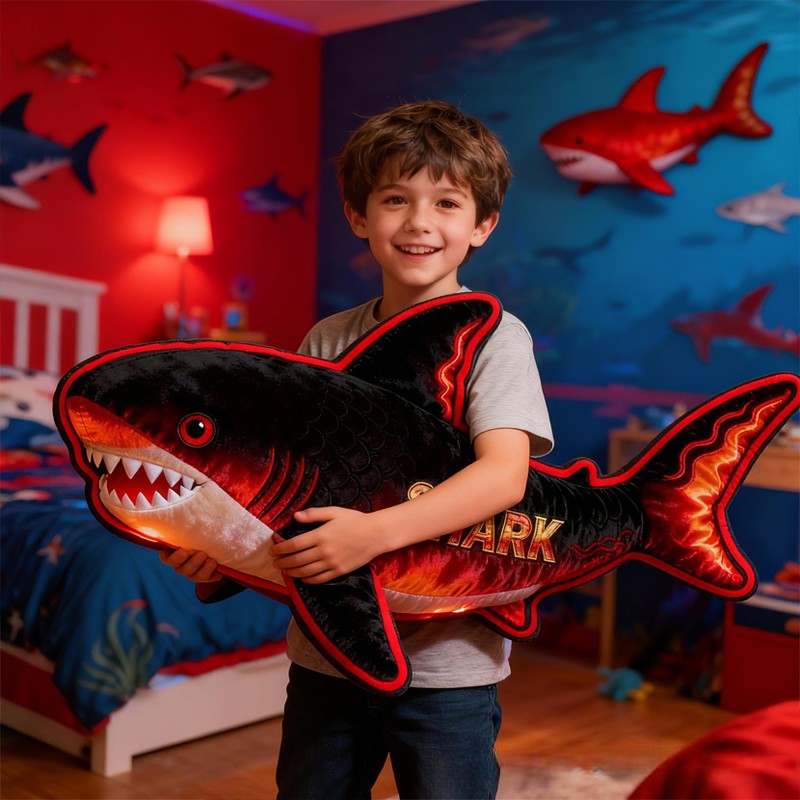 Personalized Shark Custom Name Soft Decorative Gift Ocean Adventure Style Cool Bedroom Fun Deep Sea Predator Bold Waves Energy Kid Favorite Graphic 3D Print Pillow