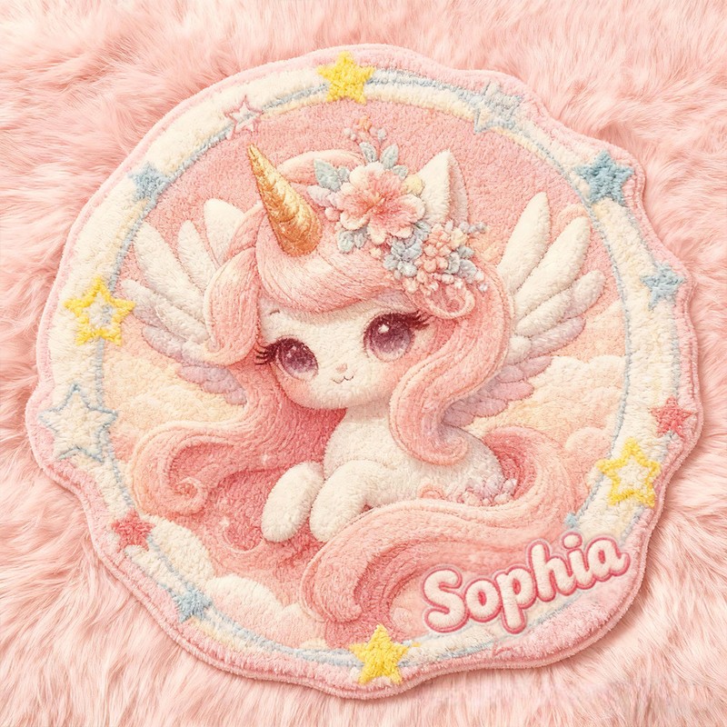 Personalized Pink Pegasus Custom Name Soft Decorative Gift Magical Princess Style Cozy Nursery Room Dream Star Fairy Tale Carpet Rug for Kids