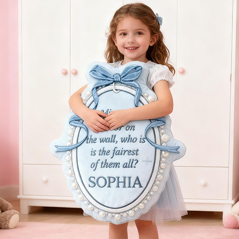 Personalized Princess Mirror Shape Custom Name Soft Decorative Gift Fairytale Princess Style Elegant Nursery Room Charming Quote Graphic 3D Print Pillow