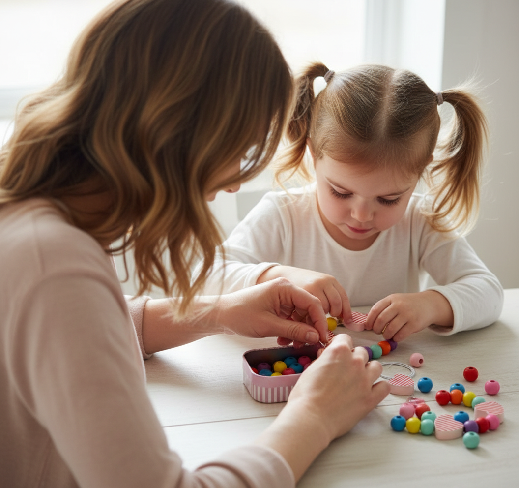 Personalized Valentine's Day Wooden Bead Bracelet Set with Customizable Name Box DIY Handmade Gift For Kids