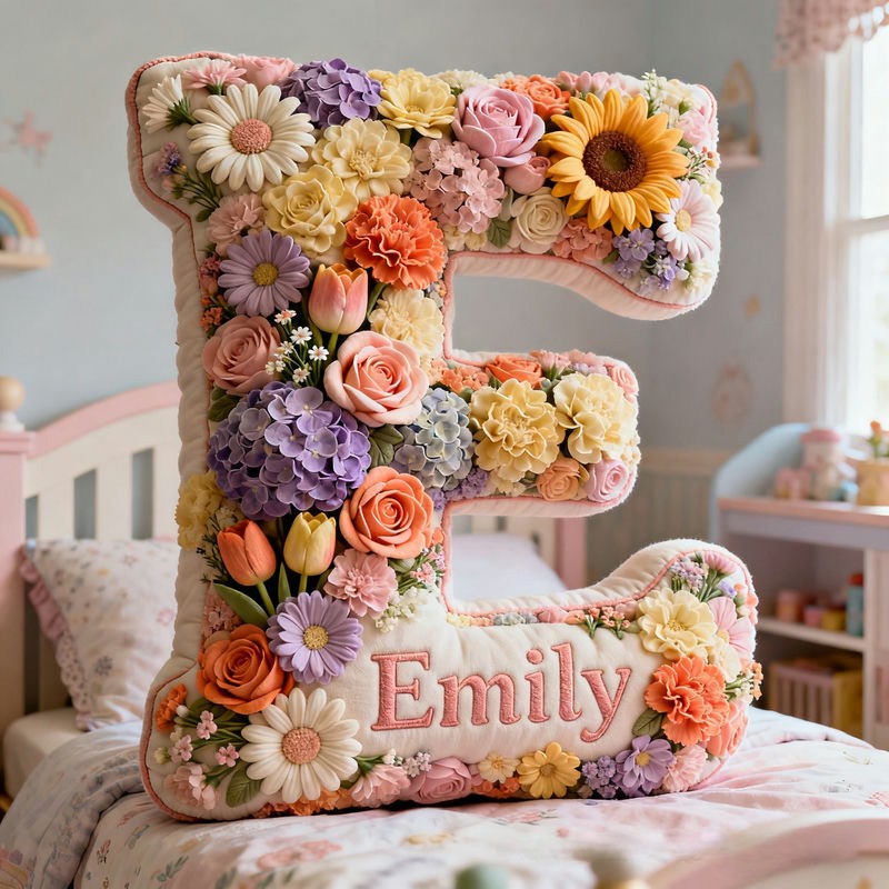 Personalized Floral Letter Name Custom Kids Gift Colorful Flower Garden Soft Romantic Decorative Graphic 3D Print Pillows