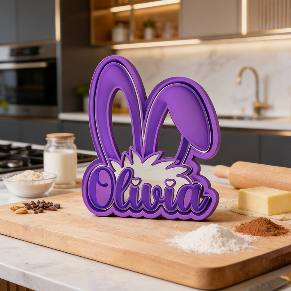Personalized Bunny Name Cookie Cutter Easter Rabbit Ear Custom Embosser Mold Perfect for Easter Baking Kids Gifts