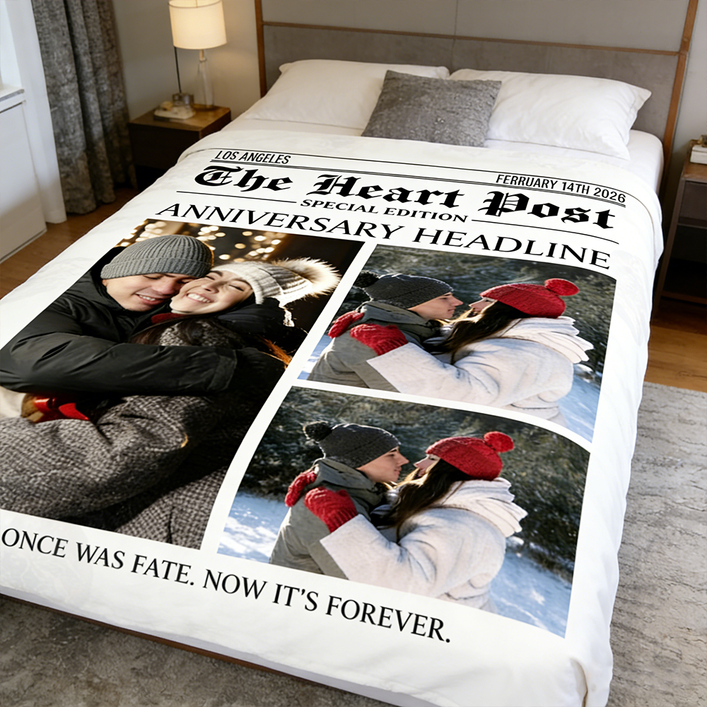 Personalized Couple Photo Newspaper Style Blanket Personalized Anniversary Love Journal Throw Blanket For Valentines Day Wedding Gifts