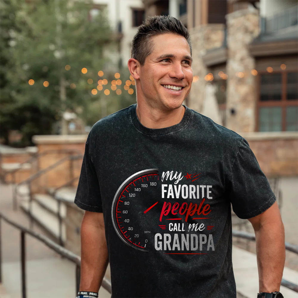 Personalized Racing Grandpa Shirt, My Favorite People Call Me Grandpa Speedometer T-Shirt, Vintage Wash Tee