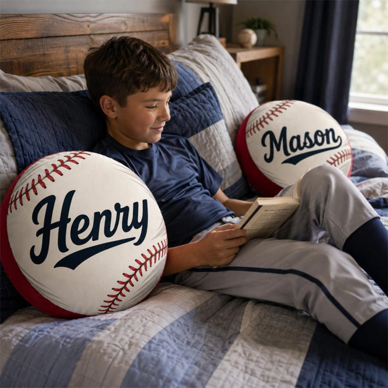 Personalized Baseball Pillow Custom Name Sports Cushion Kids Room Decor