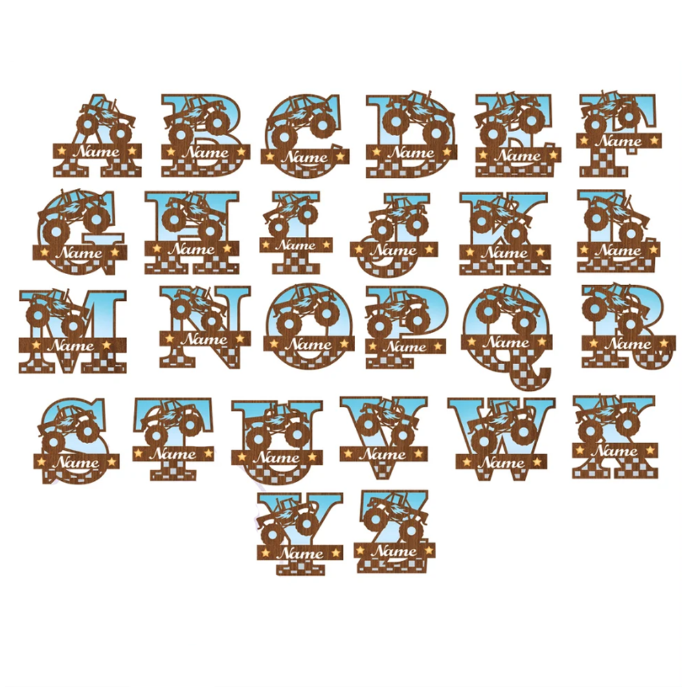 Personalized Wooden 3D Name Sign Monster Truck Wall Decor for Kids