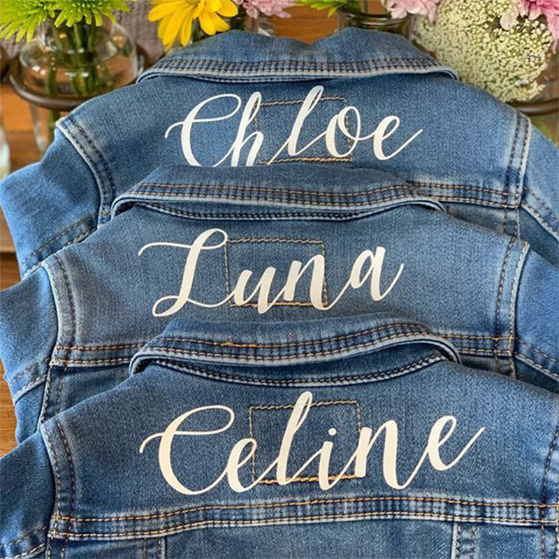 Personalized Elegant Script Name Custom Minimalist Style Classic Chic Outfit Gift Kid Denim Jacket