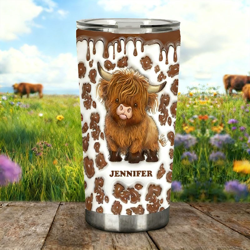 Personalized Highland Cow Tumbler with Cute Cow Illustration and Custom Name for Animal Lovers and Unique Style Tumbler