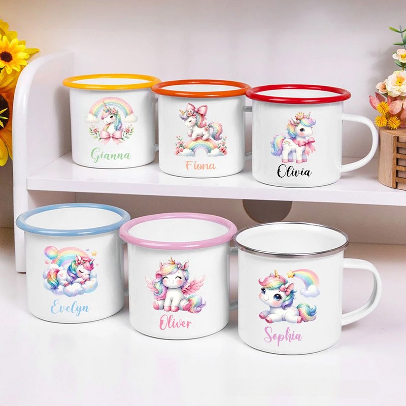 Personalized Multicolor Rainbow Dream Horse 12oz Enamel Mug with Name Birthday Gift 