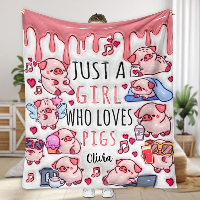 Personalized Pig Lover Blanket with Adorable Pig Illustrations and Custom Name for Pig Fans Blanket Sale-megacustom