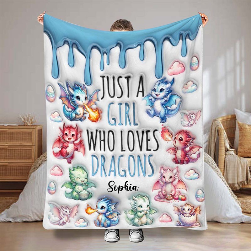 Personalized Dragon Lover Blanket with Fantasy Dragon Graphics and Custom Name for Dragon Enthusiasts Blanket