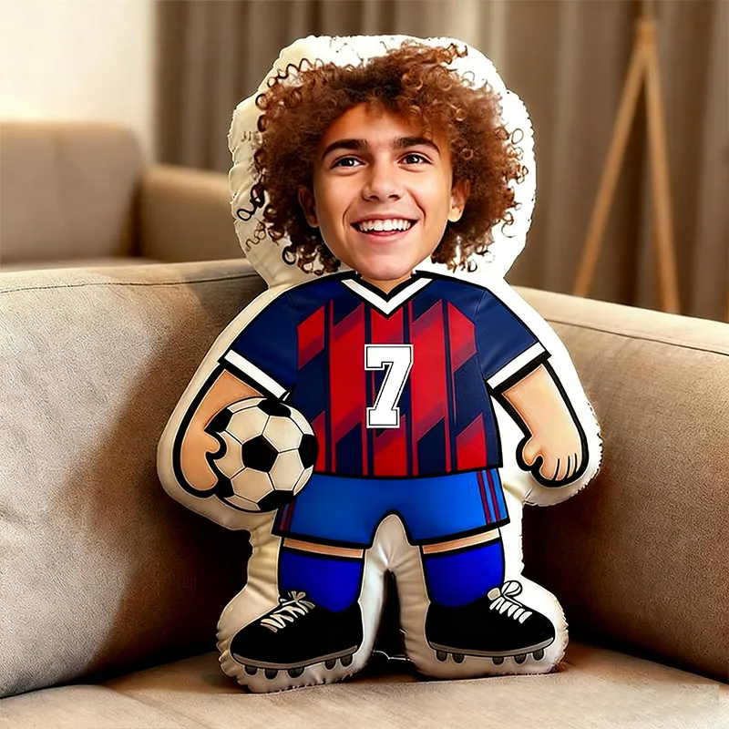 Personalized Soccer Player Pillow with Custom Face and Jersey Number