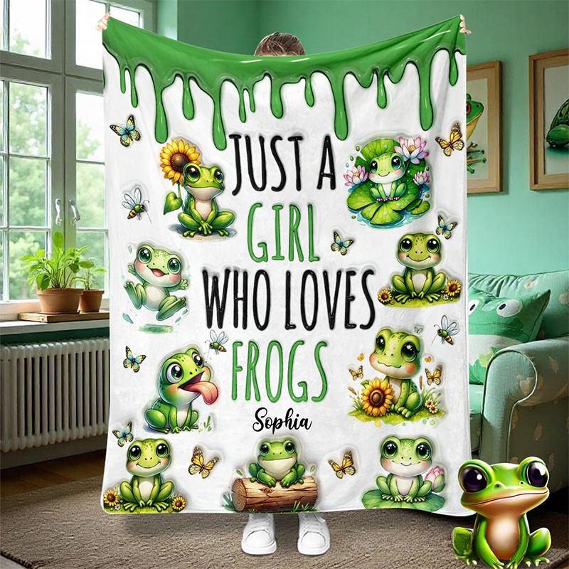 Personalized Frog Lover Blanket with Cute Frog Graphics and Custom Name for Girls Who Adore Frogs Blanket