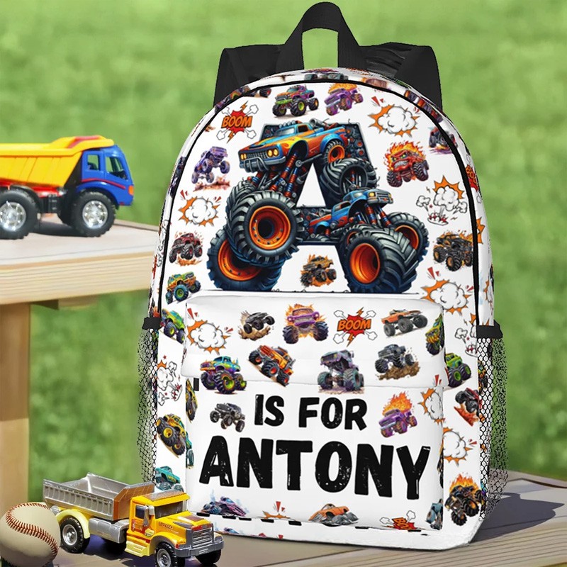Personalized Big Wheel Off-Road Truck Initial Large Kid Backpack with Name and Side Pockets Daily Use Back to School Birthday Gift for Kids Sale-megacustom