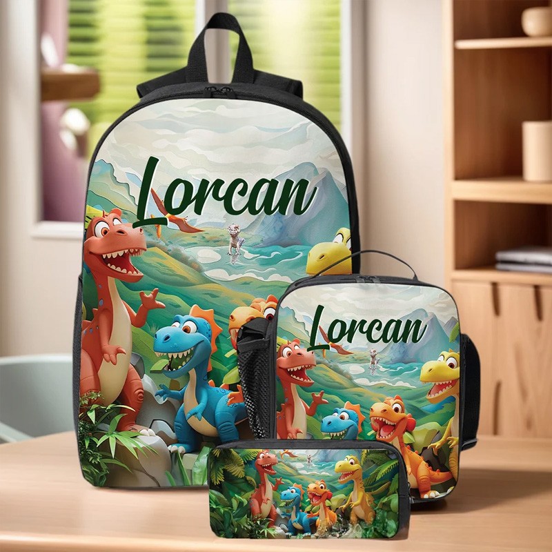 Personalized Cartoon Dinosaur Fantasy Dream Horse Backpack Lunch Bag Pencil Case Set with Name Back to School Birthday Gift for Boys Girls