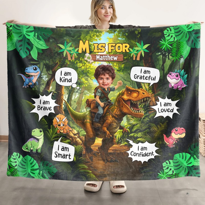 Personalized Dinosaur Adventure Boys Girls Photo Blanket for Kids Dino Blanket Baby Boy Gift