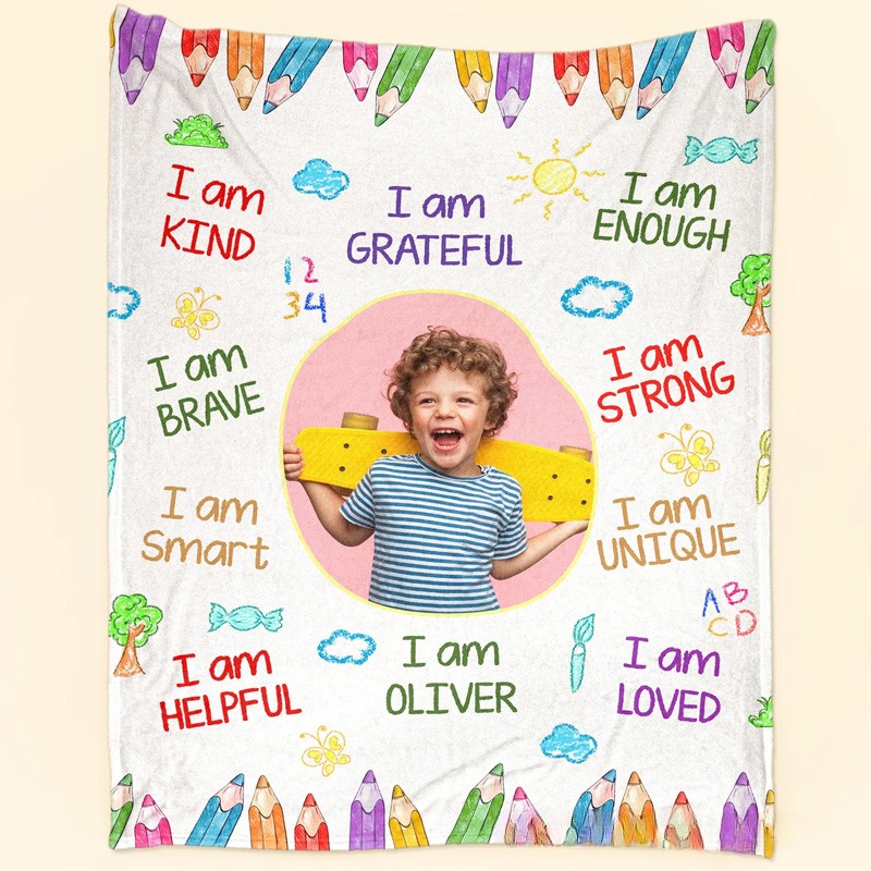 Personalized I'm Kind Smart Loved Affirmations for Kids Photo Blanket