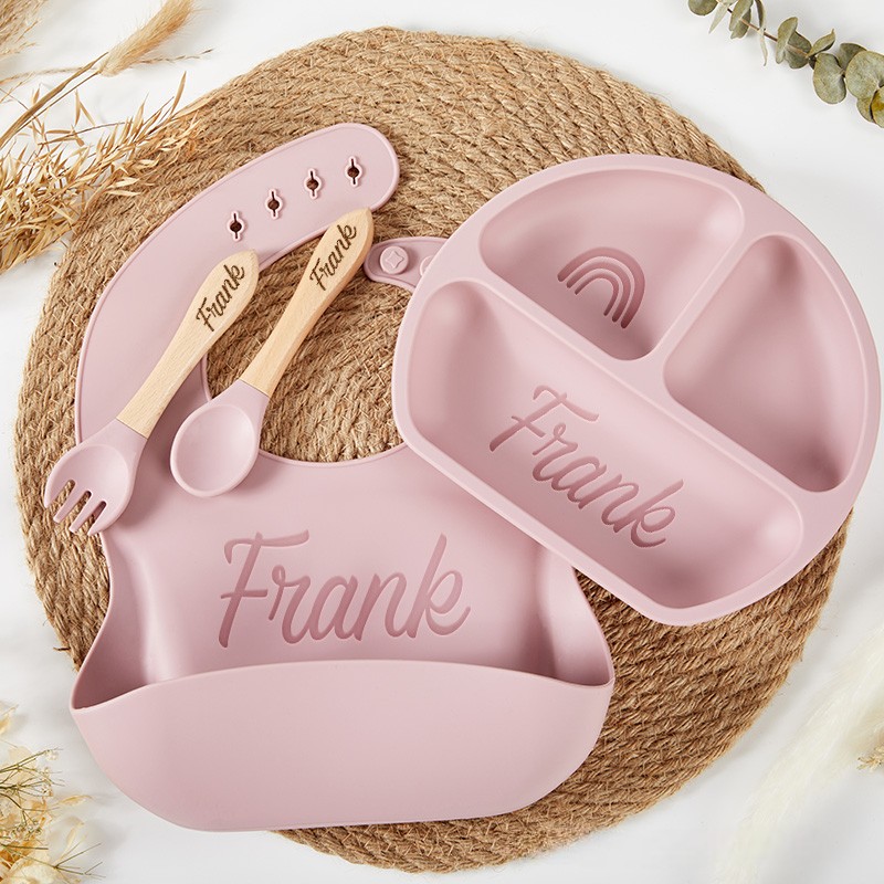Personalized Feeding Set with Name Cartoon Weaning Set for Baby Eco-Friendly Baby Plate Silicone Weaning Set Baby Shower Gift Birthday Gift