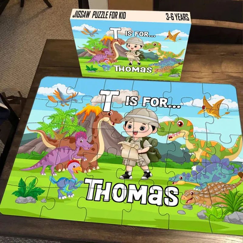 Personalized Dinosaur Adventure Puzzle with Custom Name and Explorer Theme Perfect for Fun and Educational Playtime Kid Puzzle