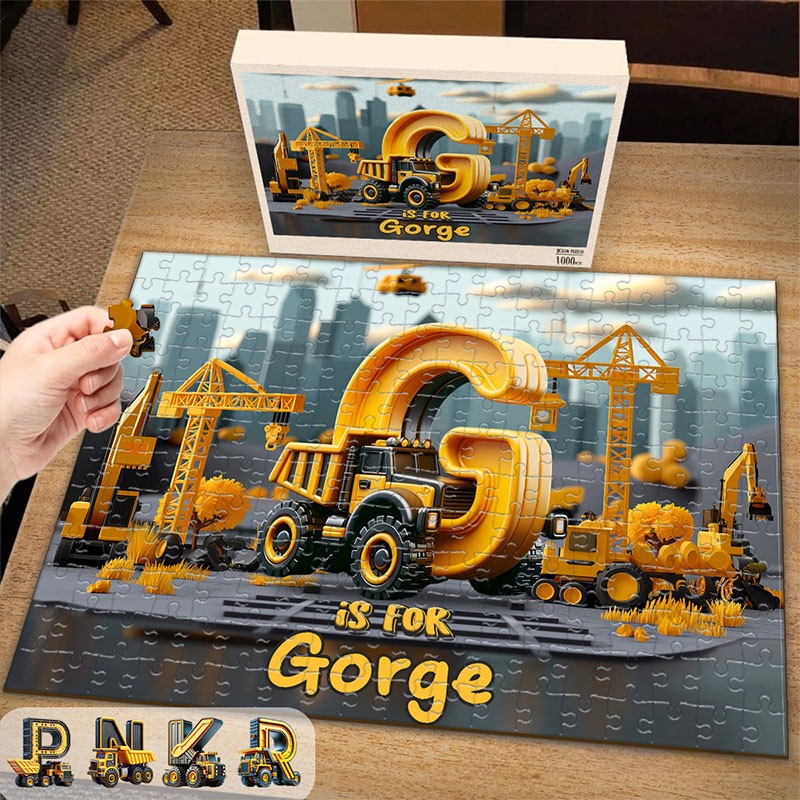 Personalized Construction Alphabet Puzzle with Custom Name and Bold Industrial Scene Perfect for Creative Playtime Kid Puzzle
