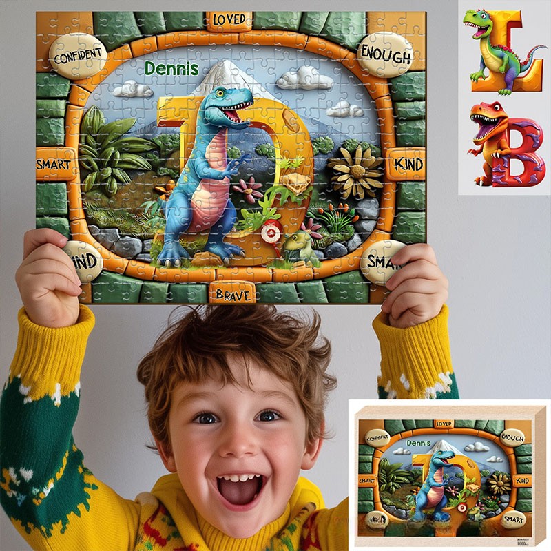Personalized Dinosaur Name Puzzle with Custom Letter and Encouraging Words Perfect for Fun and Educational Playtime Kid Puzzle