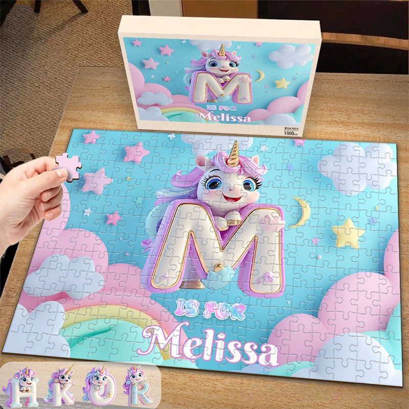 Personalized Dream Horse Alphabet Puzzle with Custom Name and Whimsical Rainbow Design Perfect for Magical Playtime Kid Photo Puzzle