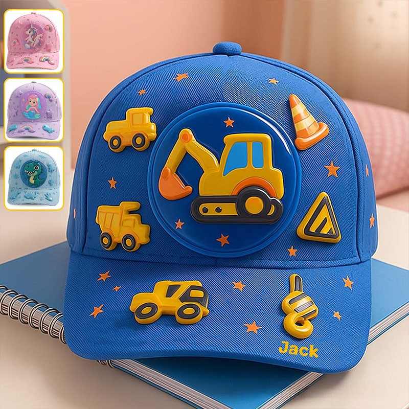 Personalized Fun Cap with Custom Name and Interactive Vehicle Design Perfect for Little Builders Kid Classic Cap