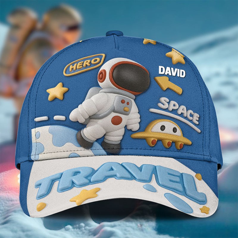 Personalized Space Adventure Cap with Custom Name and Playful Astronaut Design Perfect for Young Explorers Kid Classic Cap